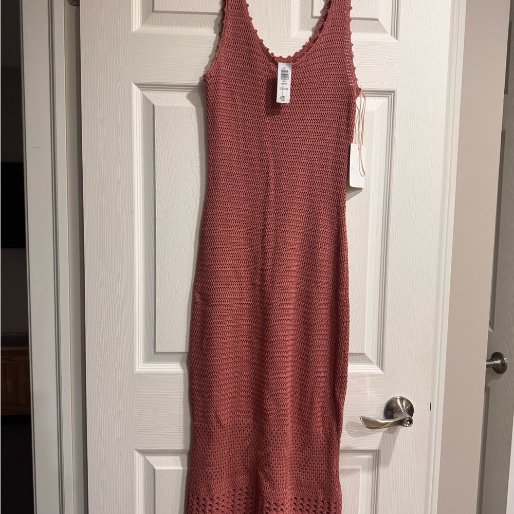 Wilfred Terracotta Crochet Midi Dress